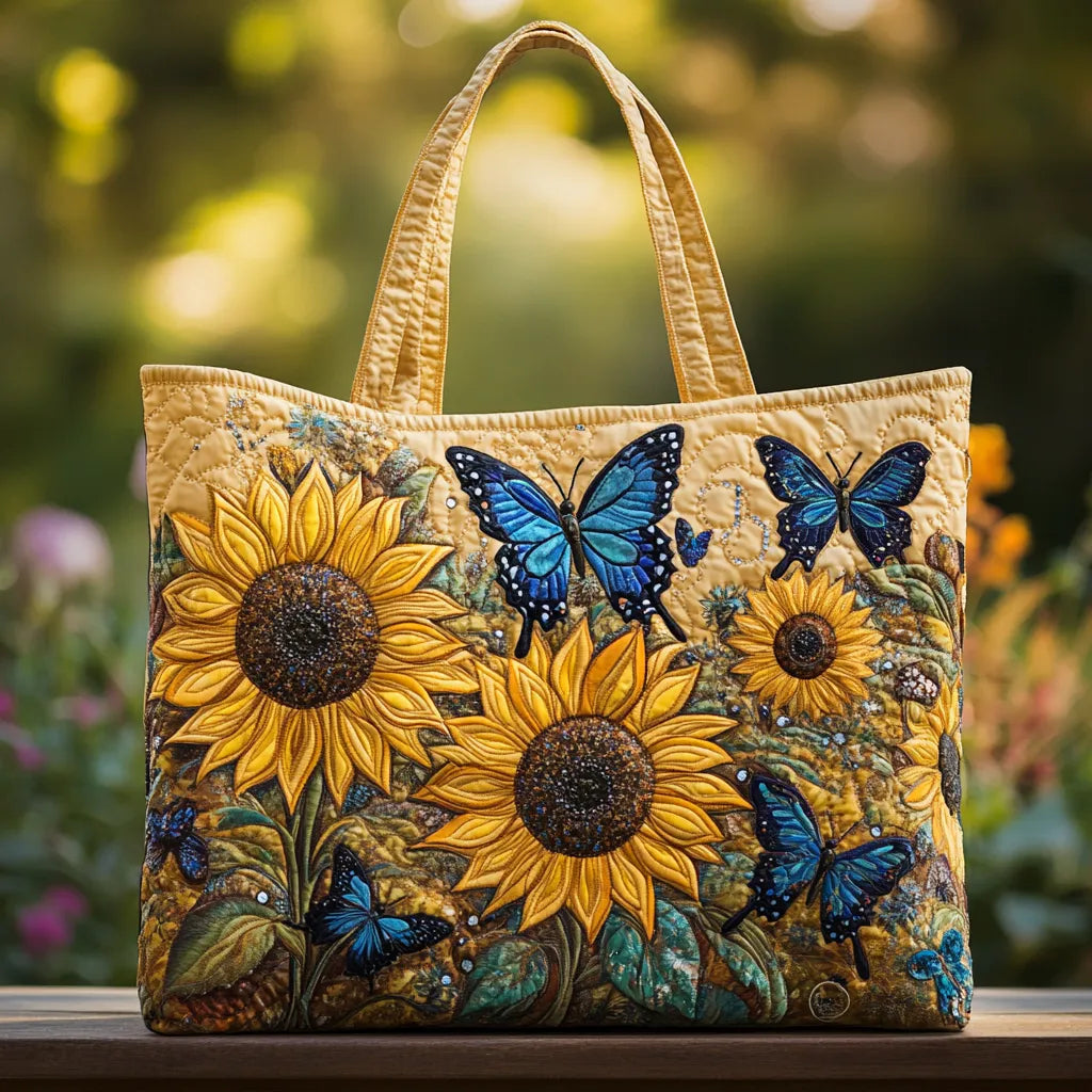 Sac Tote Rembourré - Tournesols et Papillons Bleus
