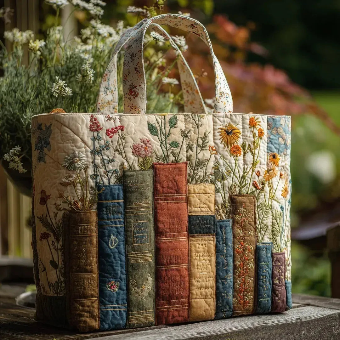Sac Tote Rembourré - Livres et Fleurs