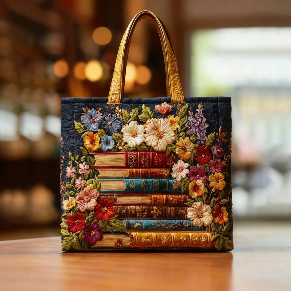 Sac Tote Rembourré - Imprimé Floral et Livres
