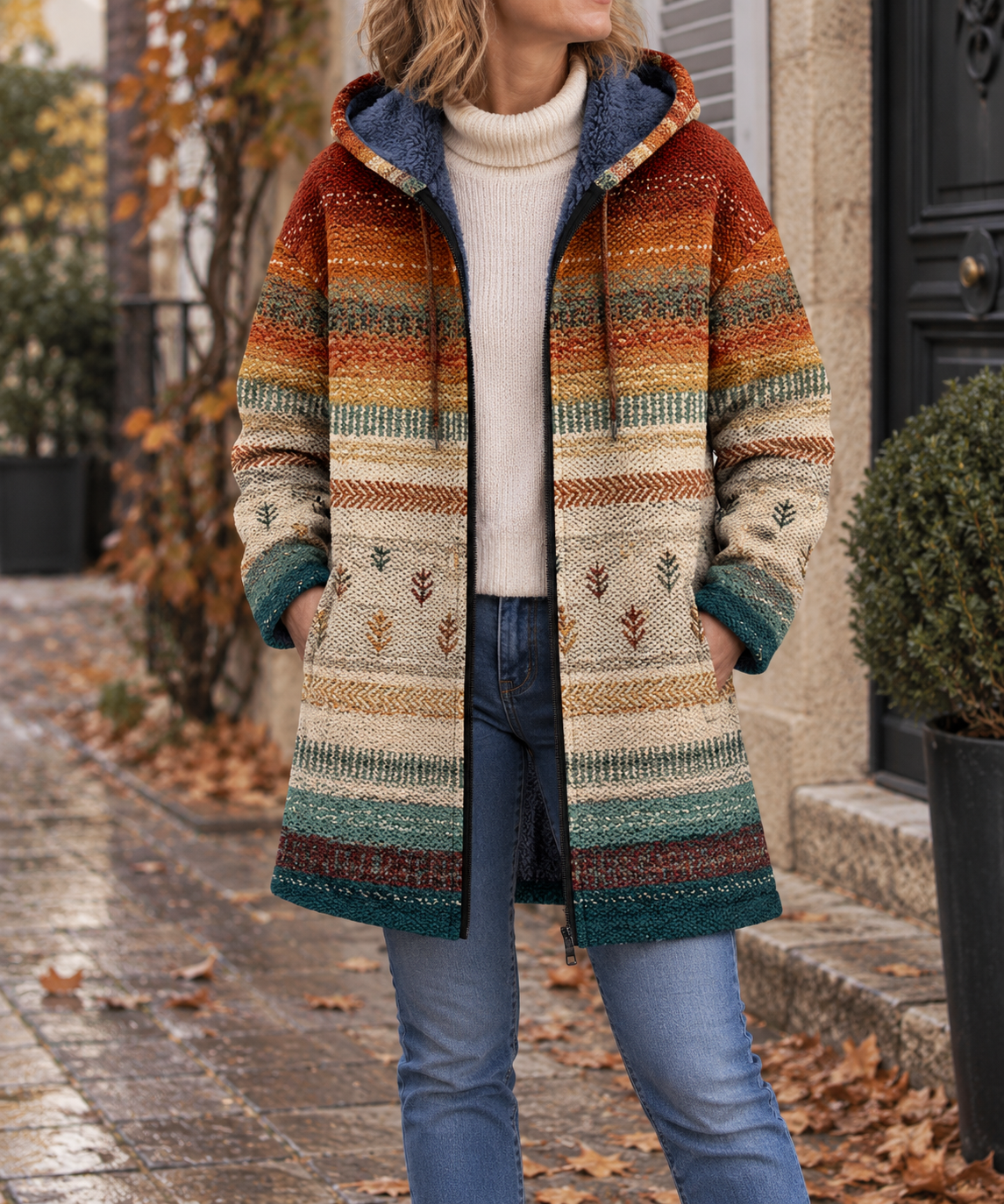 Bérénice | Manteau à Rayures d’Automne
