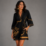 Valentine™ | Mini-Robe Noire à Dentelle & Marbrures Dorées
