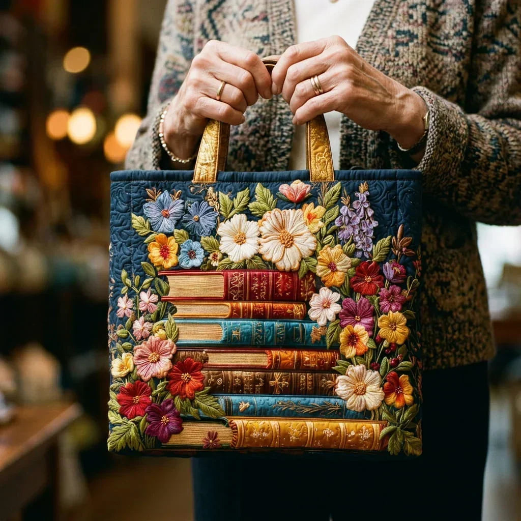 Sac Tote Rembourré - Imprimé Floral et Livres