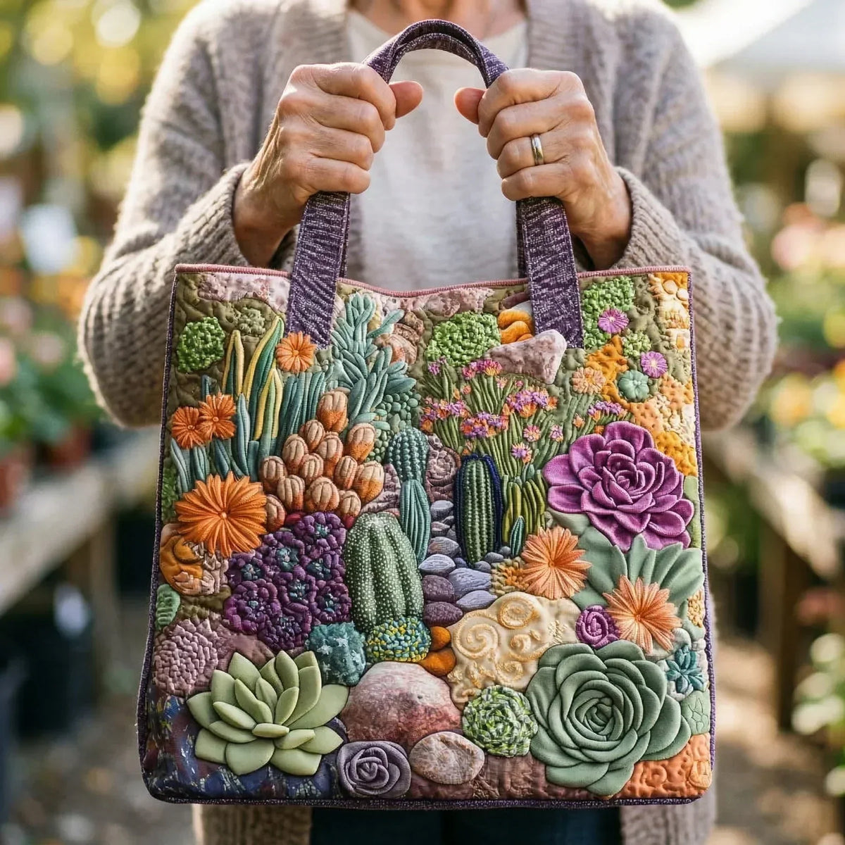 Sac Tote Rembourré - Jardin de Succulentes