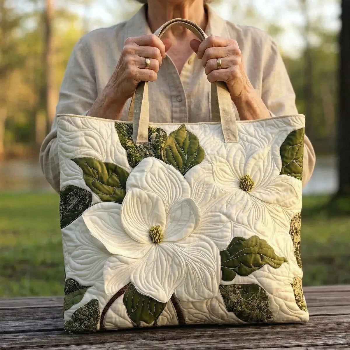 Sac Tote Rembourré - Lys Blanc Élégants