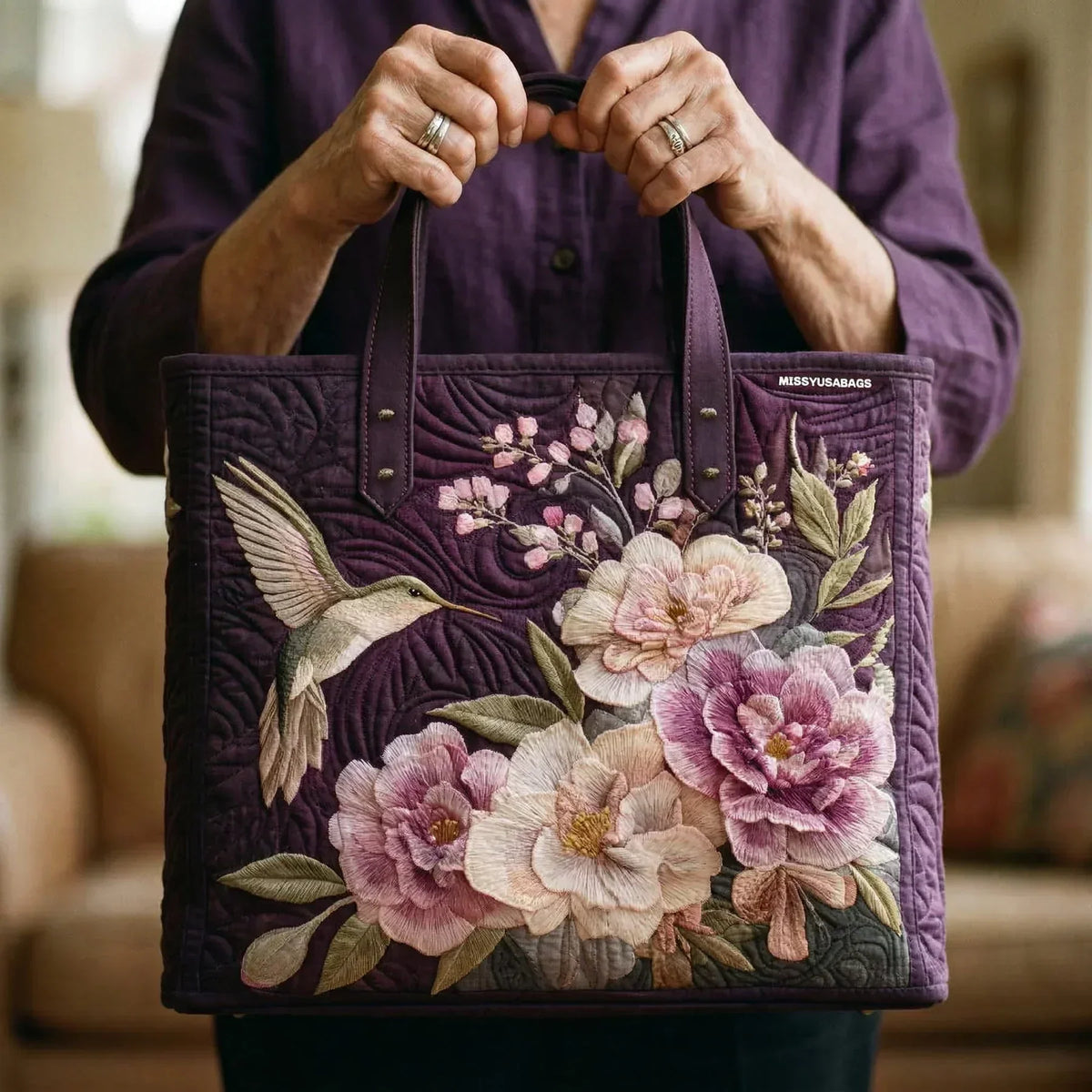 Sac Tote Rembourré - Colibri et Orchids