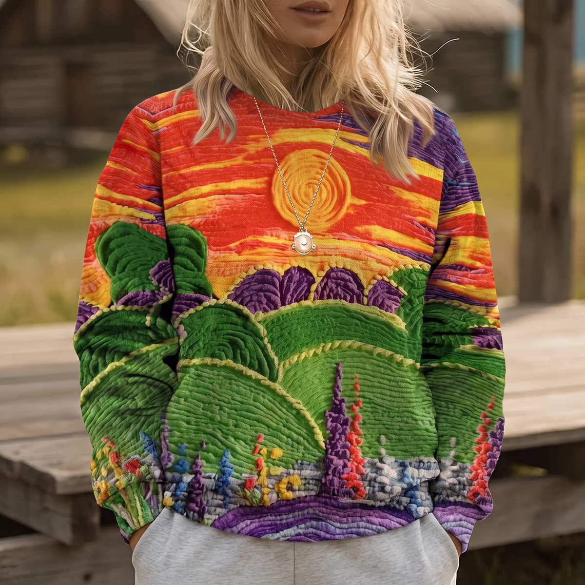 Ravella | Pull à Motif Paysage Éclatant